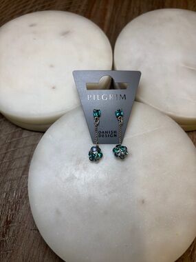 241 Pilgrim Teal Crystal Chain Drop Earrings